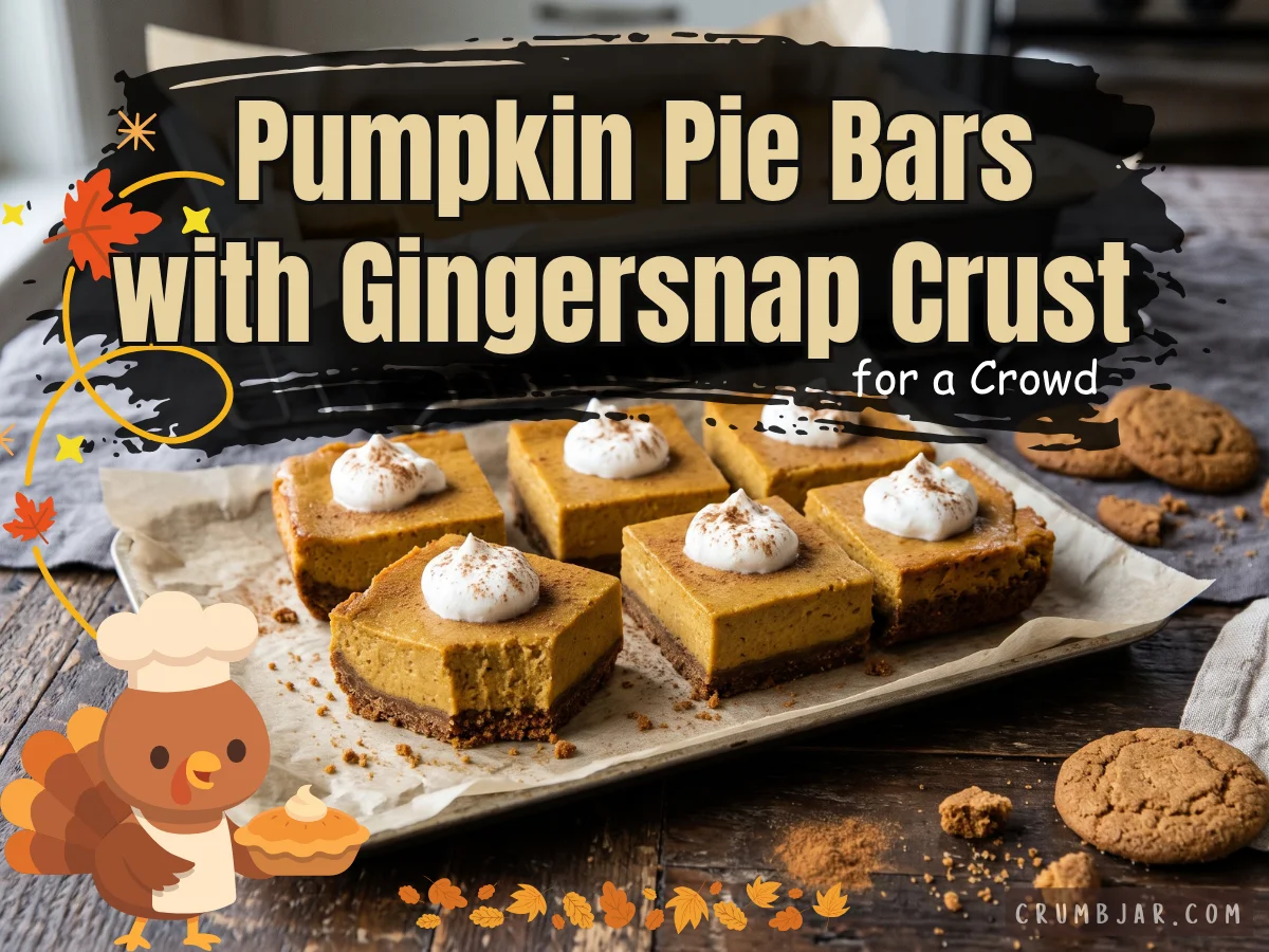 Sliced pumpkin pie bars with a dark gingersnap crust, topped with whipped cream and cinnamon on a parchment-lined baking sheet